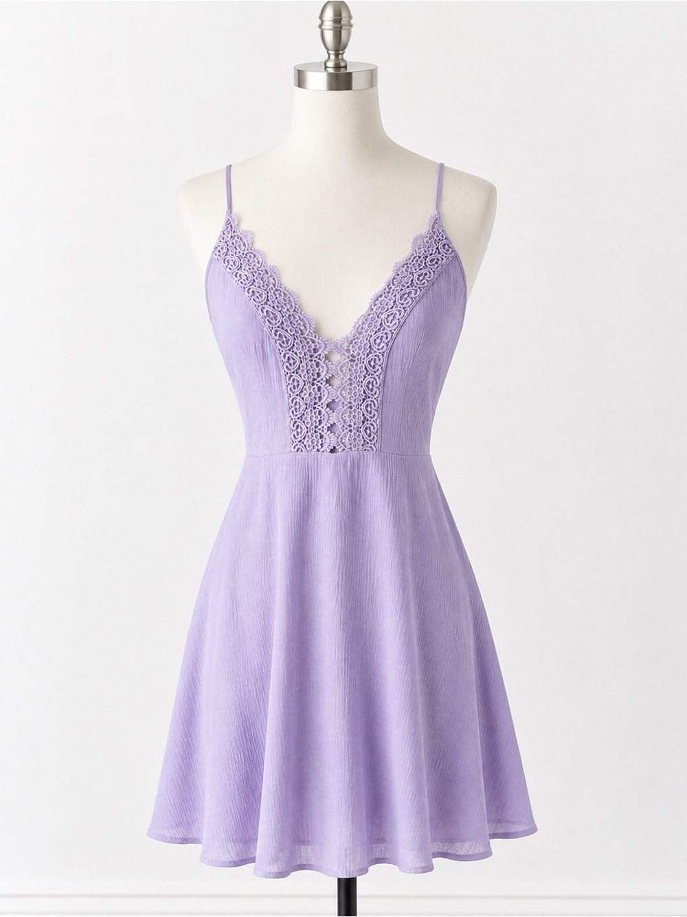 NWT Nordstrom Lavender Crochet Lace-Trim Mini Boho Slip Dress Size L